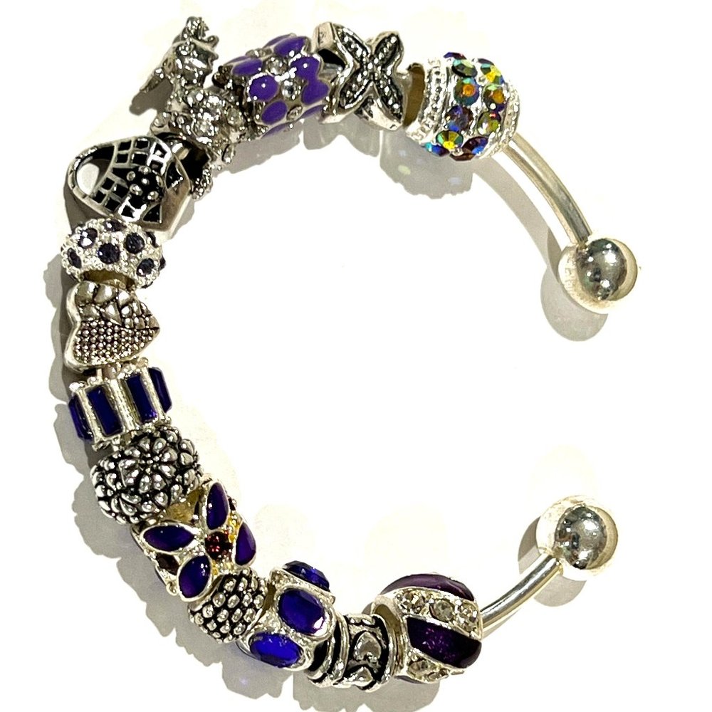 PURPLE RHINESTONE EUROPEAN BANGLE BRACELET